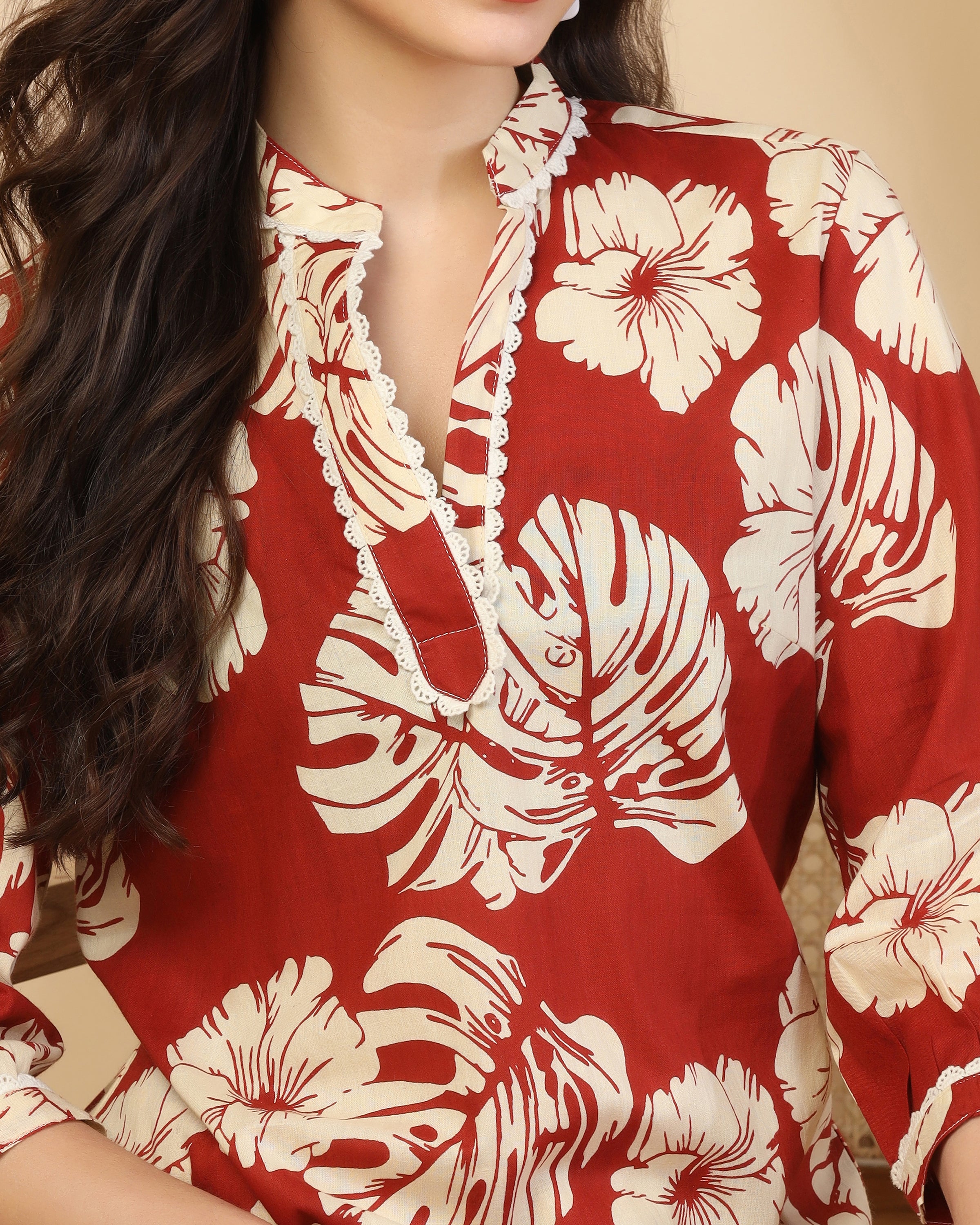 Floral Printed V Neck Pure Cotton Top With Palazzo