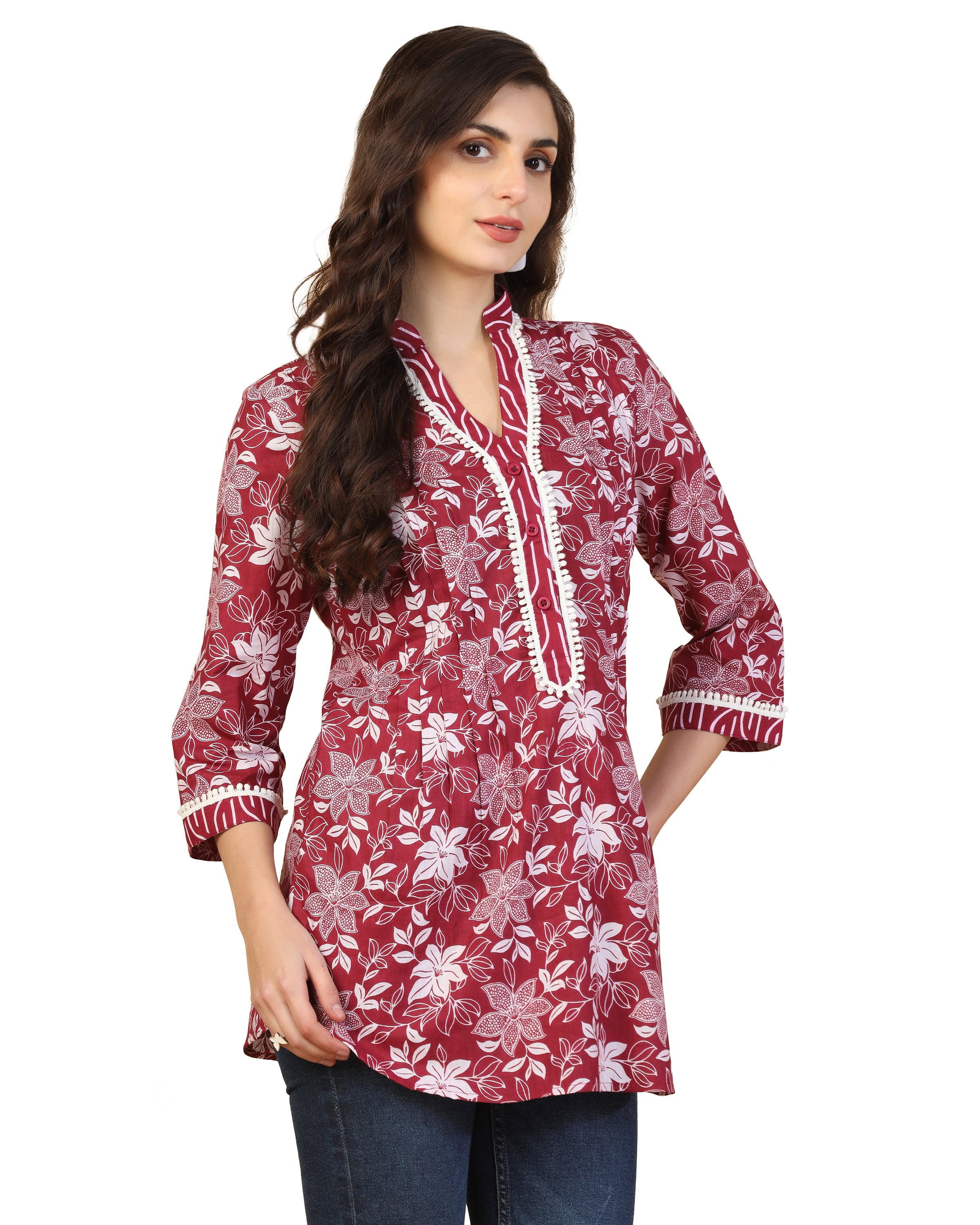 Women Floral Print Pure Cotton Straight Top