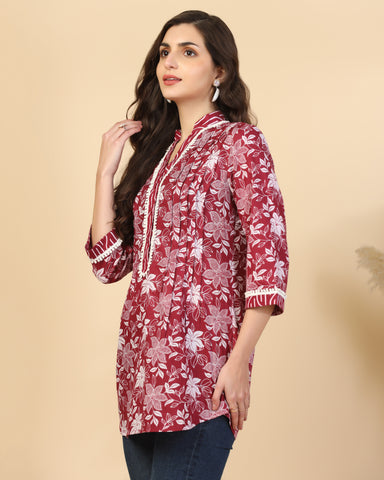 Women Floral Print Pure Cotton Straight Top