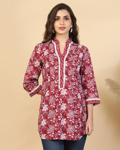Women Floral Print Pure Cotton Straight Top