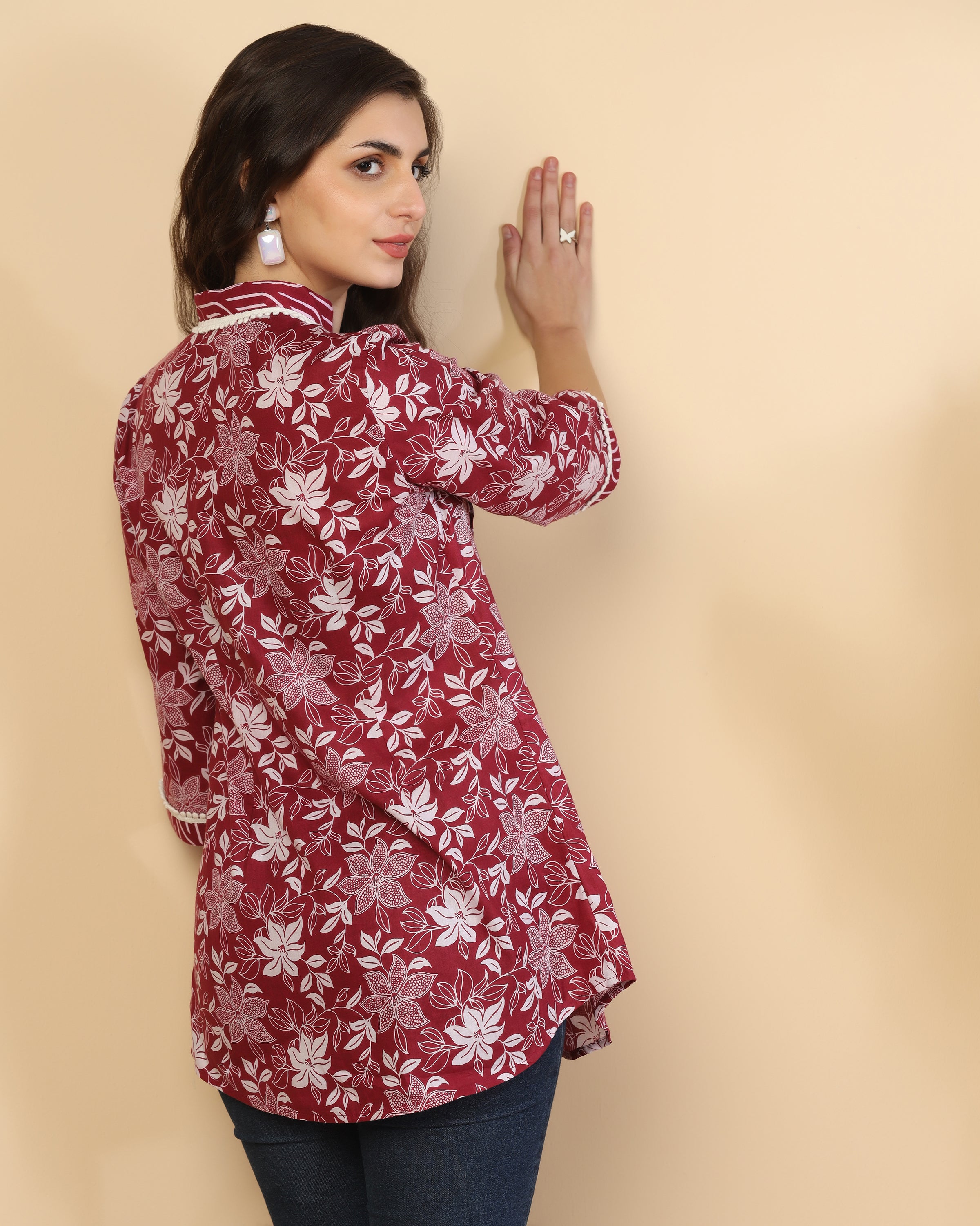 Women Floral Print Pure Cotton Straight Top