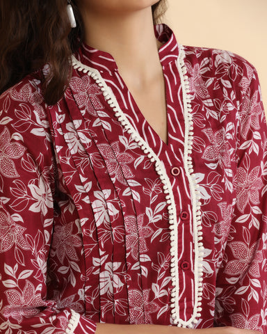 Women Floral Print Pure Cotton Straight Top
