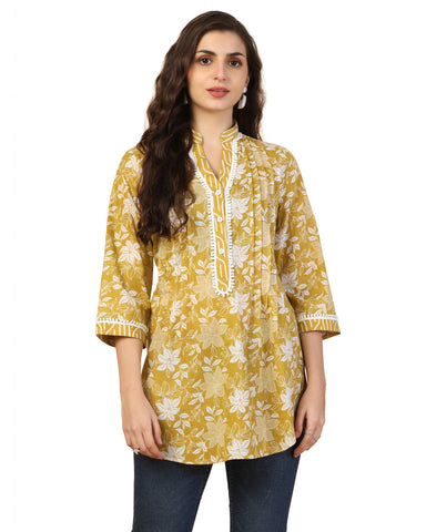 Women Floral Print Pure Cotton Straight Top