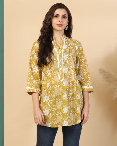 Women Floral Print Pure Cotton Straight Top