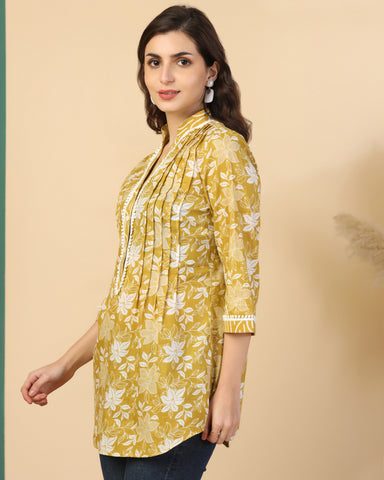 Women Floral Print Pure Cotton Straight Top