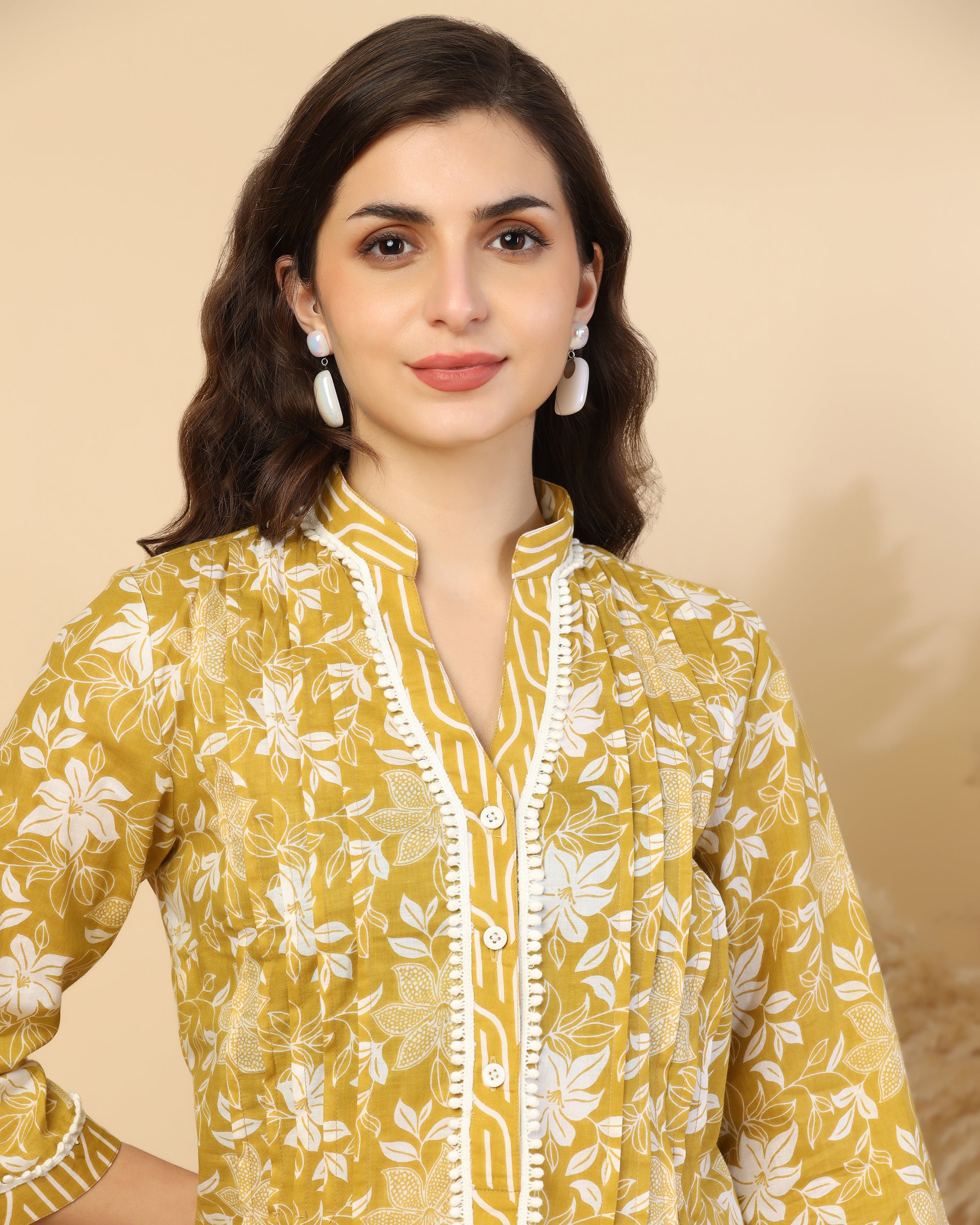 Women Floral Print Pure Cotton Straight Top