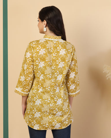 Women Floral Print Pure Cotton Straight Top