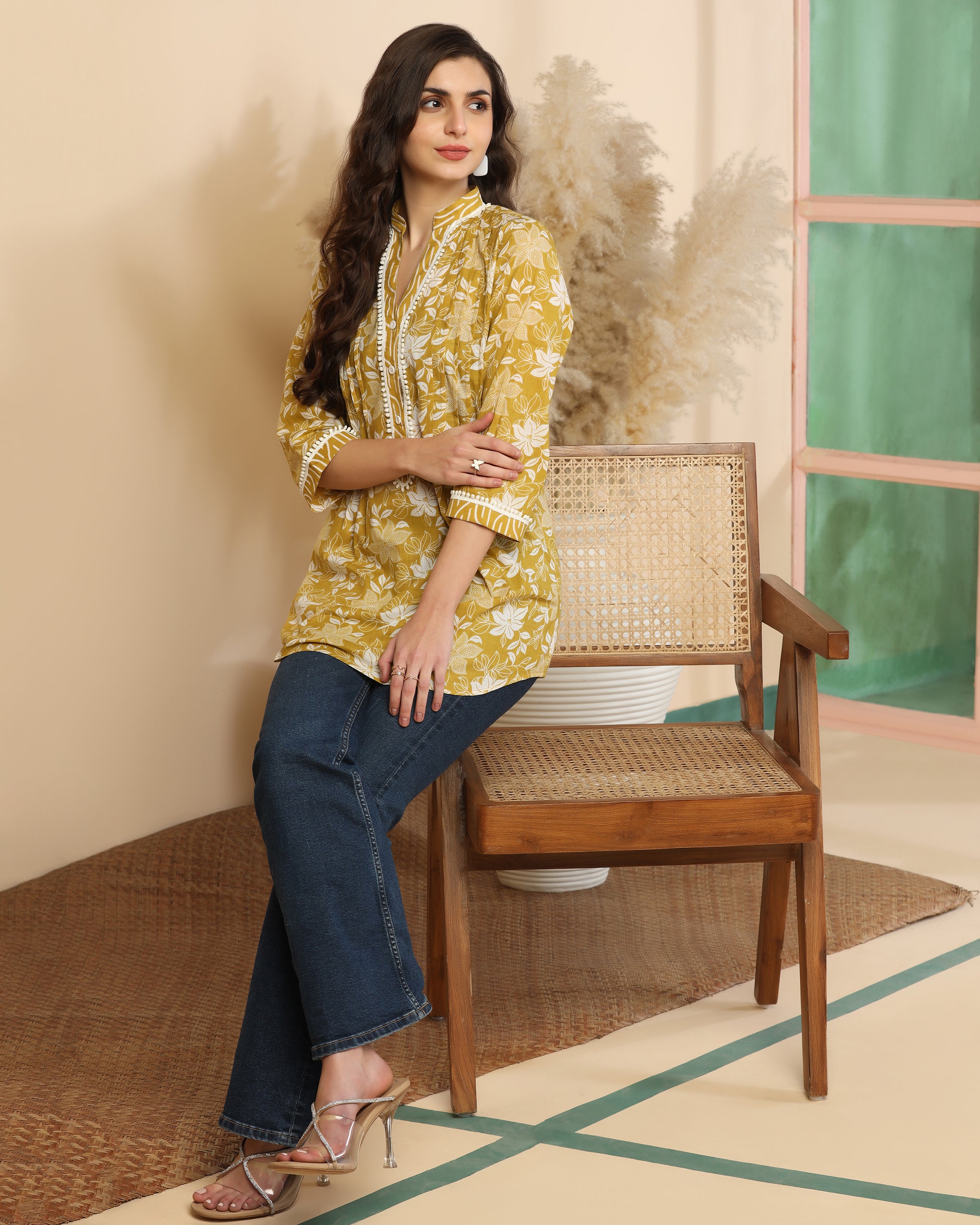 Women Floral Print Pure Cotton Straight Top