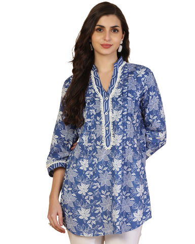 Women Floral Print Pure Cotton Straight Top