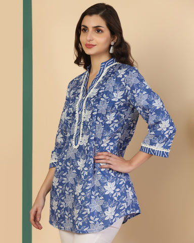 Women Floral Print Pure Cotton Straight Top