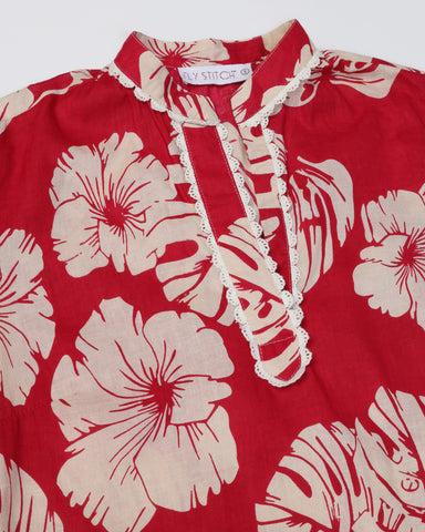 Floral Printed V Neck Pure Cotton Top With Palazzo