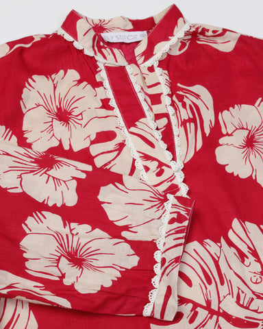 Floral Printed V Neck Pure Cotton Top With Palazzo