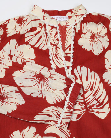 Floral Printed V Neck Pure Cotton Top With Palazzo