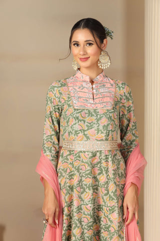 Women’s Cotton Printed Kurta Set with Sharara & Dupatta