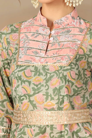 Women’s Cotton Printed Kurta Set with Sharara & Dupatta