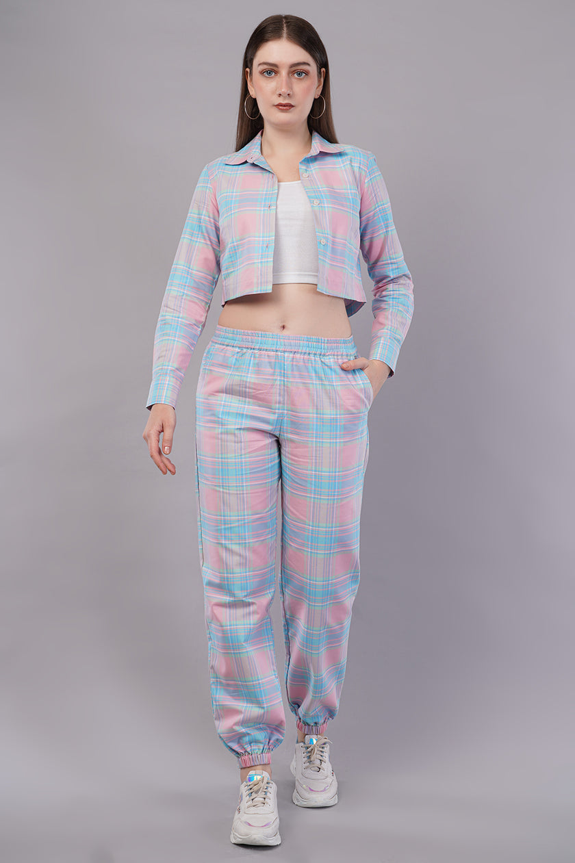 Winter Dusk Lurex Check Cotton Women's Pajama Set