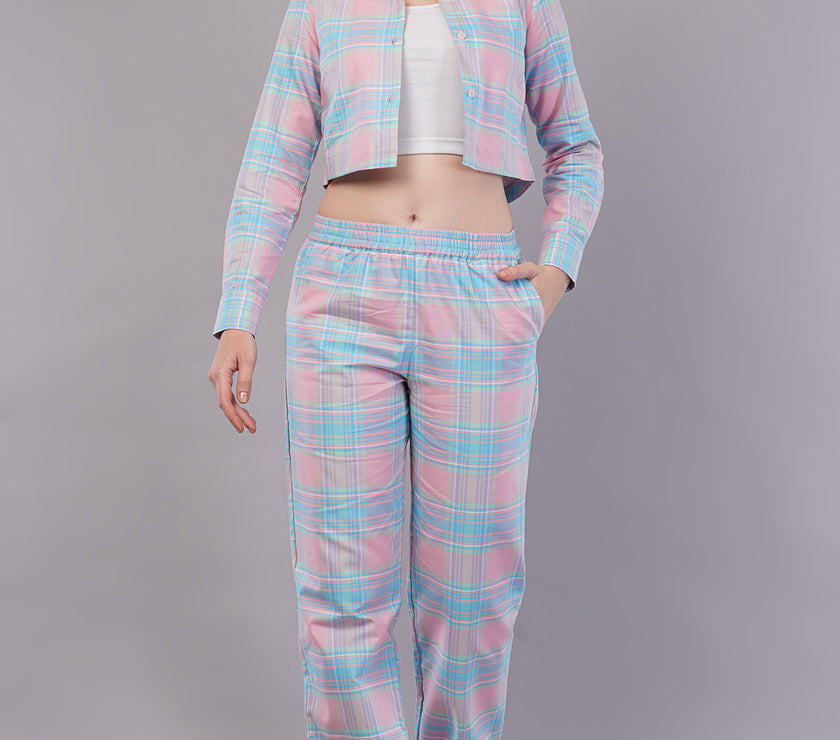 Winter Dusk Lurex Check Cotton Women's Pajama Set
