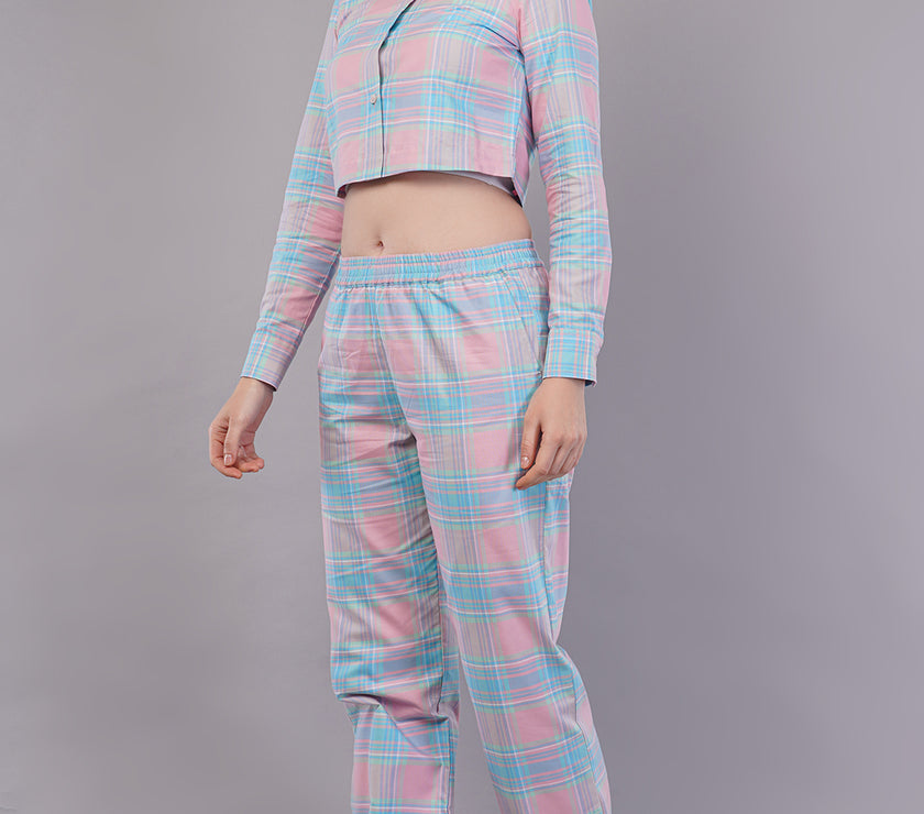 Winter Dusk Lurex Check Cotton Women's Pajama Set