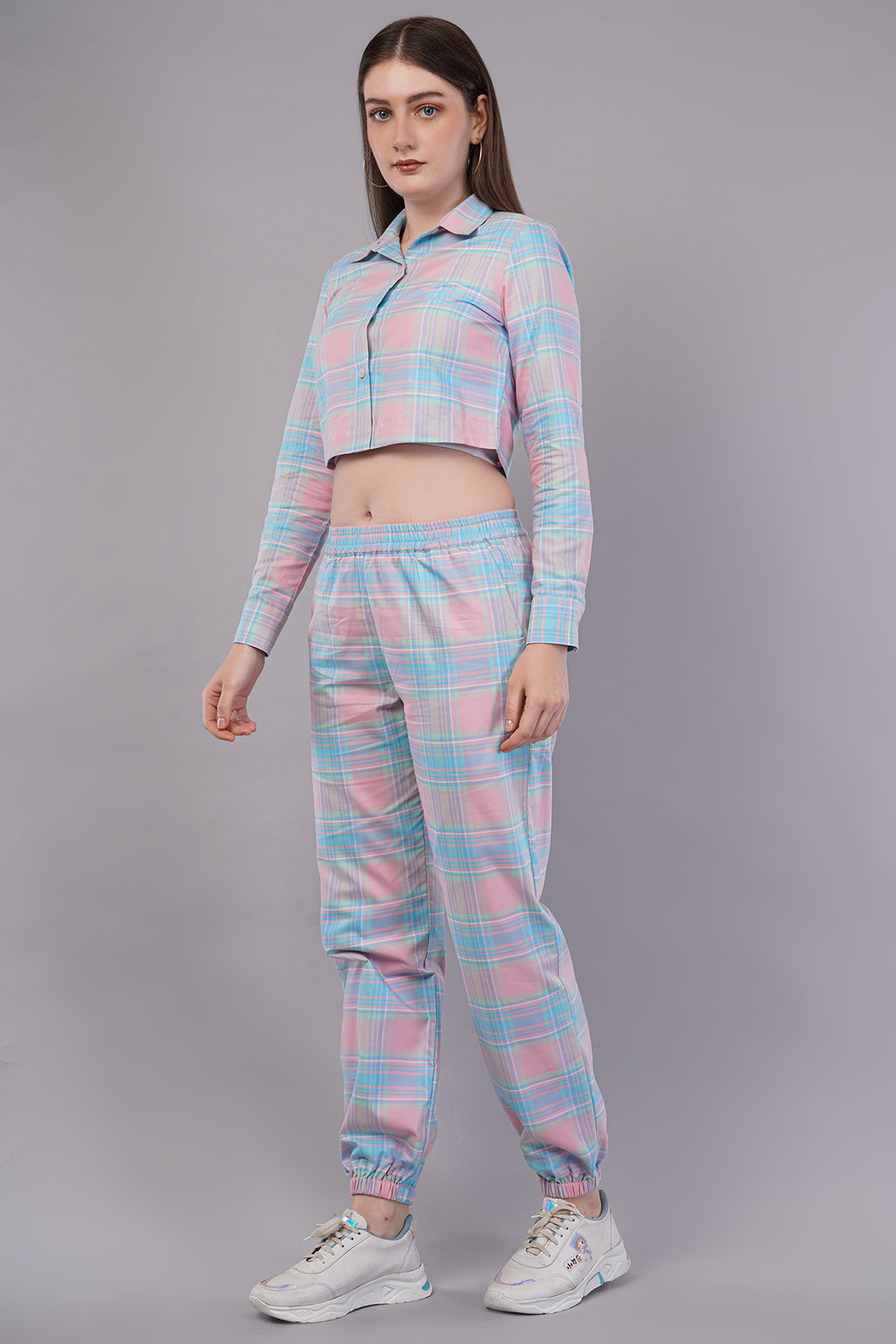 Winter Dusk Lurex Check Cotton Women's Pajama Set