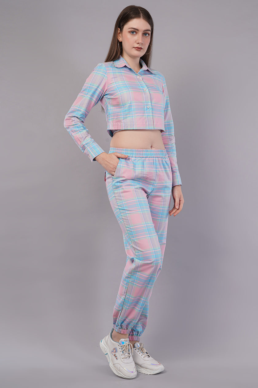 Winter Dusk Lurex Check Cotton Women's Pajama Set