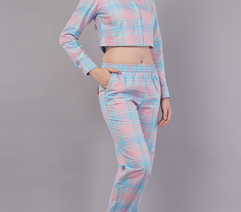 Winter Dusk Lurex Check Cotton Women's Pajama Set
