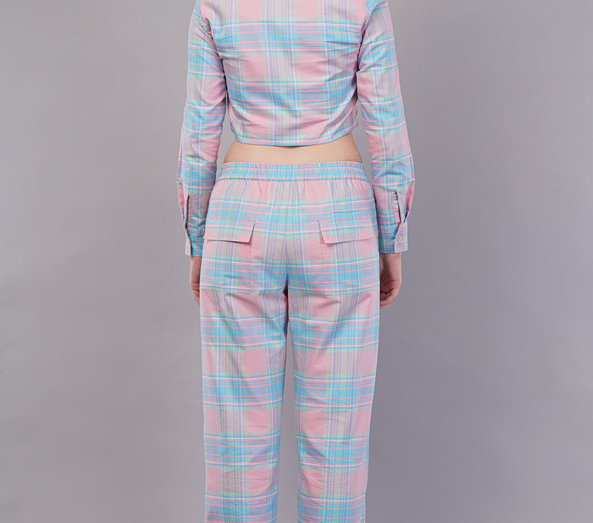 Winter Dusk Lurex Check Cotton Women's Pajama Set