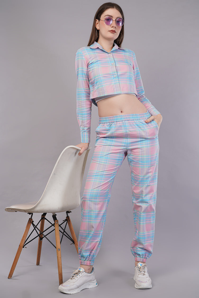 Winter Dusk Lurex Check Cotton Women's Pajama Set