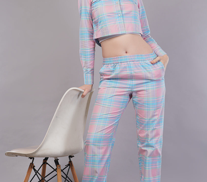 Winter Dusk Lurex Check Cotton Women's Pajama Set