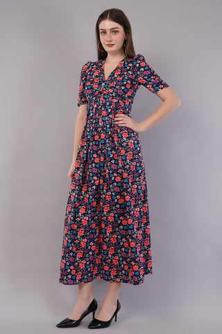 Women Floral Print Fit & Flare Dress with Cut-Outs