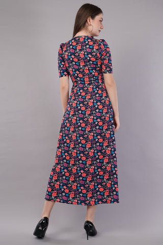 Women Floral Print Fit & Flare Dress with Cut-Outs