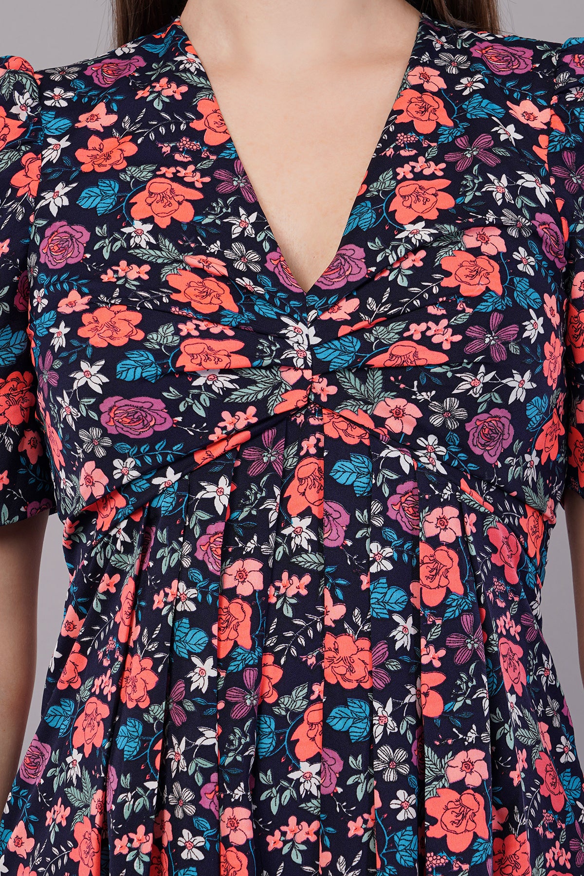 Women Floral Print Fit & Flare Dress with Cut-Outs