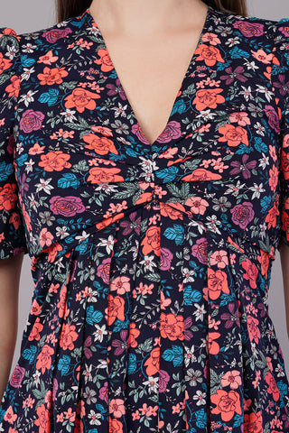 Women Floral Print Fit & Flare Dress with Cut-Outs
