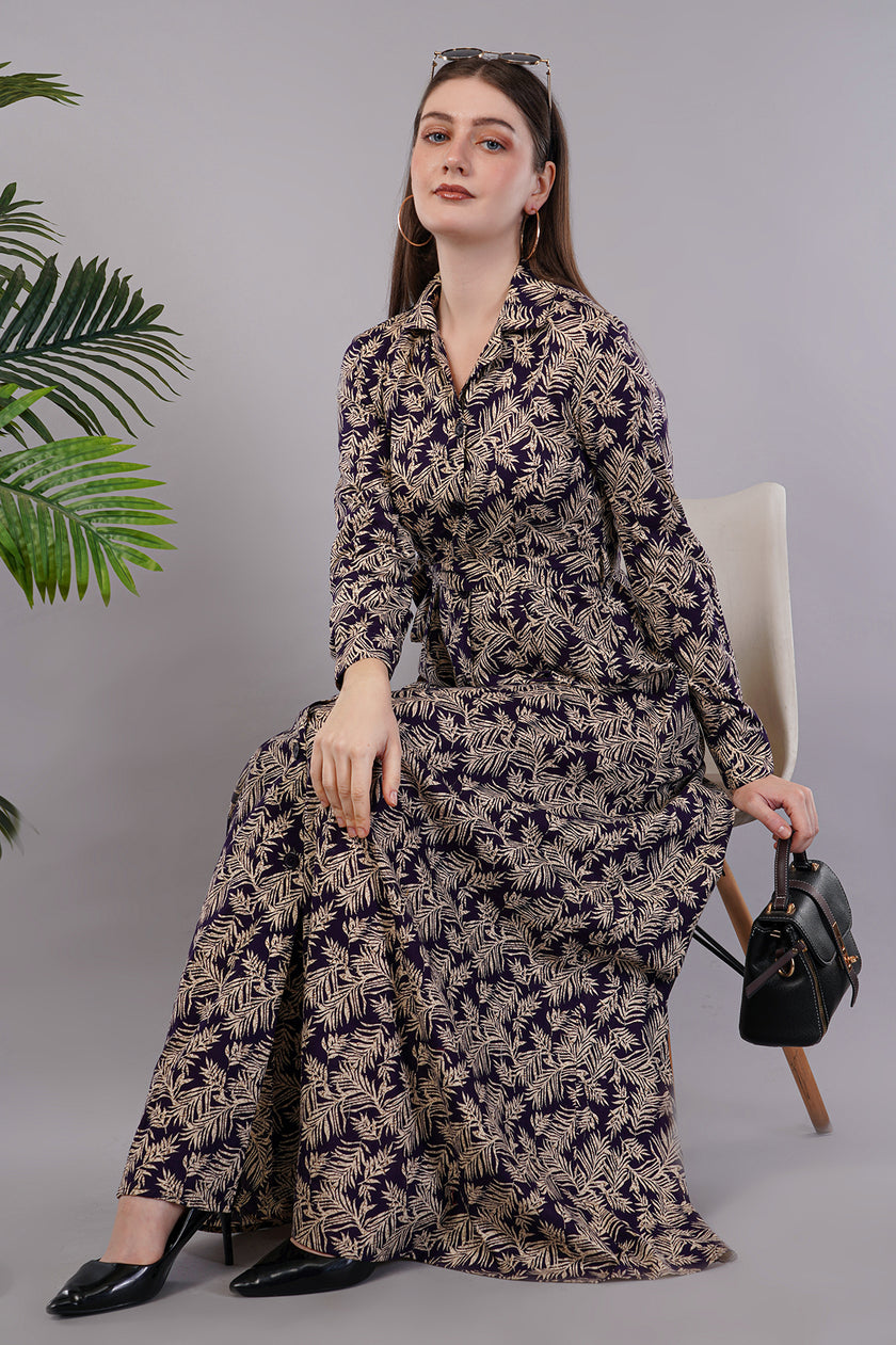 Women Leaf Print Fit & Flare Dress