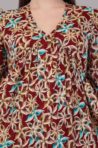 Floral Printed Pure Cotton Midi Ethnic Dress