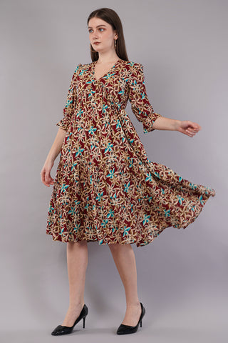 Floral Printed Pure Cotton Midi Ethnic Dress