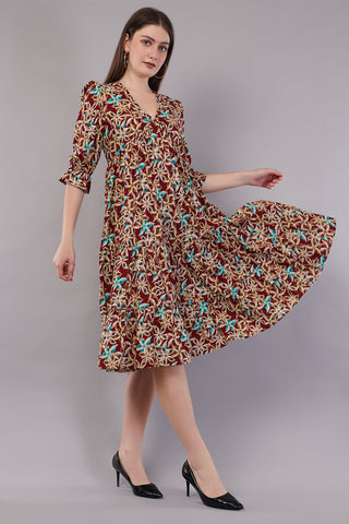 Floral Printed Pure Cotton Midi Ethnic Dress