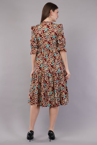 Floral Printed Pure Cotton Midi Ethnic Dress