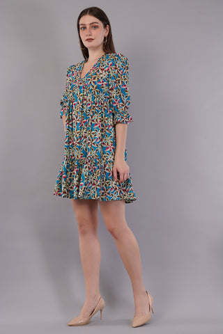 Women Deep Multi Abstract Sundress Dress