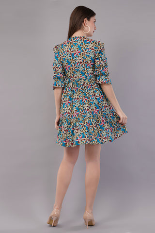 Women Deep Multi Abstract Sundress Dress