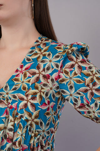 Women Deep Multi Abstract Sundress Dress