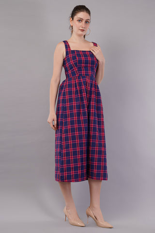 Women Checked A-Line Midi Dress
