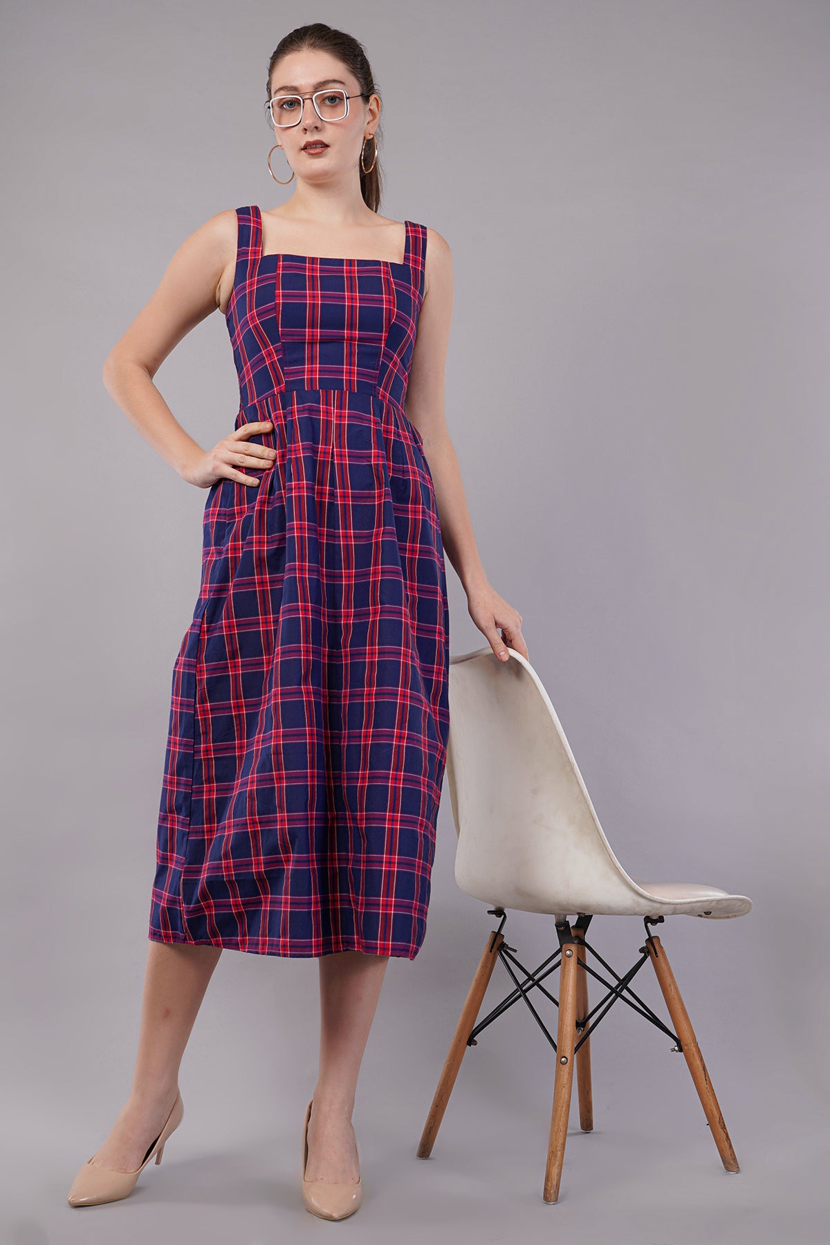 Women Checked A-Line Midi Dress