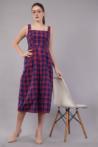 Women Checked A-Line Midi Dress