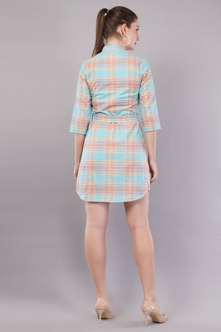 Peach Checked Knee Length Casual Women Regular Fit Dress