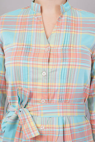 Peach Checked Knee Length Casual Women Regular Fit Dress