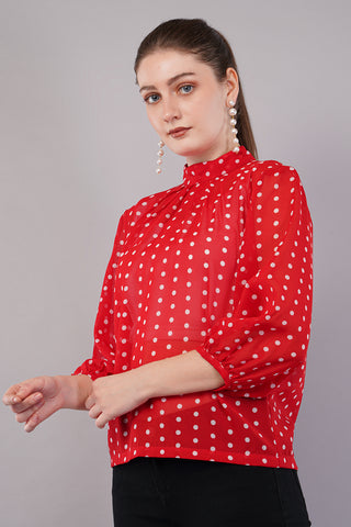 Women Red & White Polka Dot Printed Top