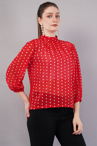 Women Red & White Polka Dot Printed Top