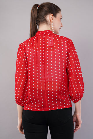 Women Red & White Polka Dot Printed Top