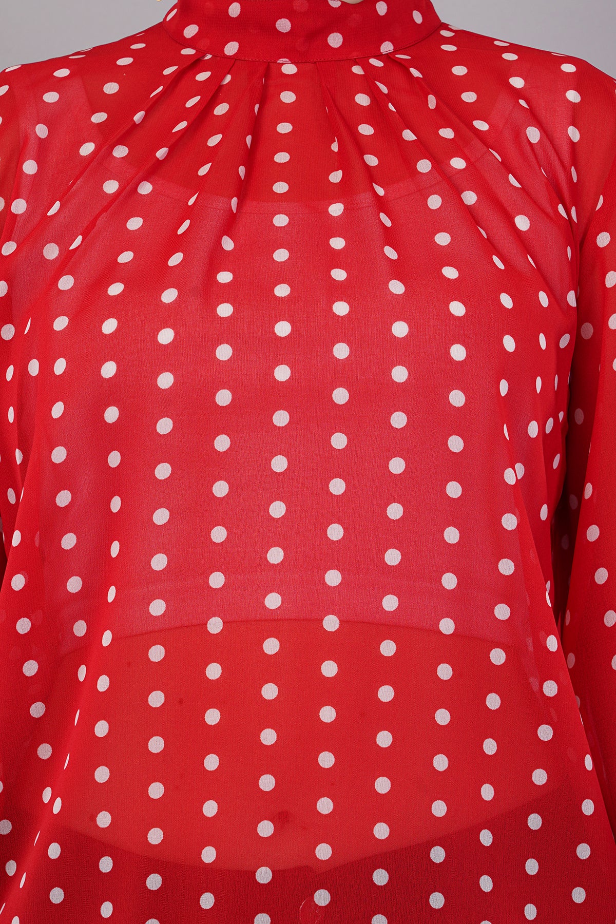 Women Red & White Polka Dot Printed Top
