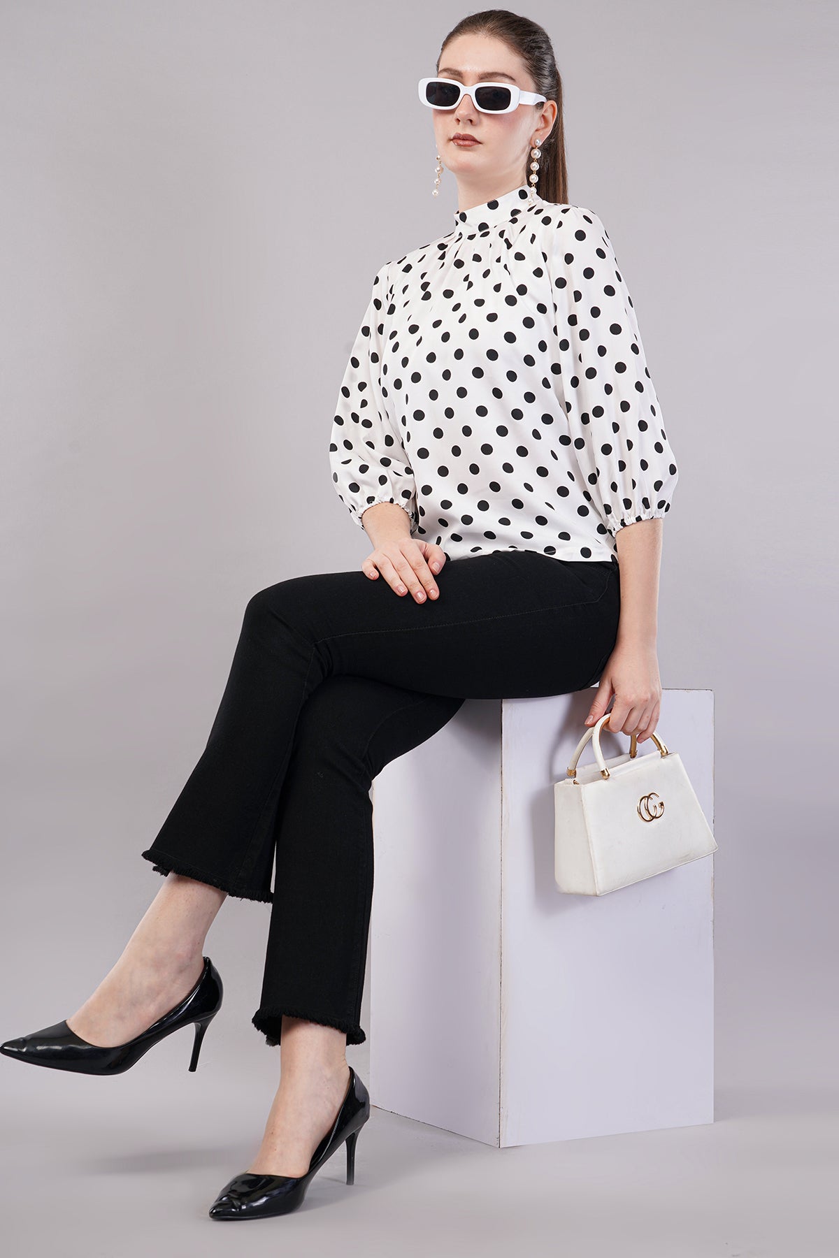 Women’s Black Polka Dot Printed Top